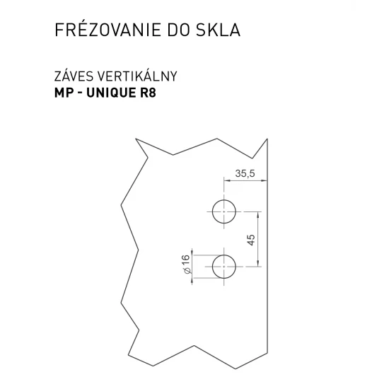 MP - UNIQUE R8 - Pánt na sklo vertikálny - pár NEM - nerez matná (BSS)
