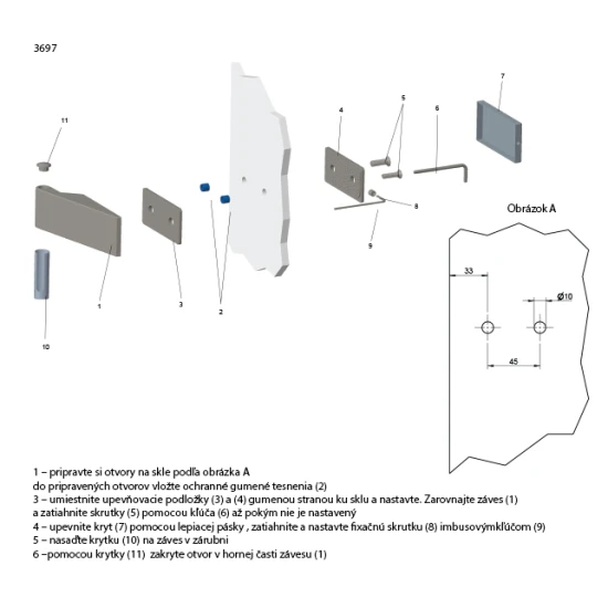 TI - Pánt na sklo horizontálny 3697 GRM - grafit matný (141)