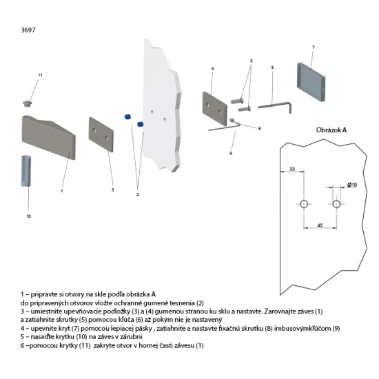 TI - Pánt na sklo horizontálny 3697 BIM - biela matná (152)