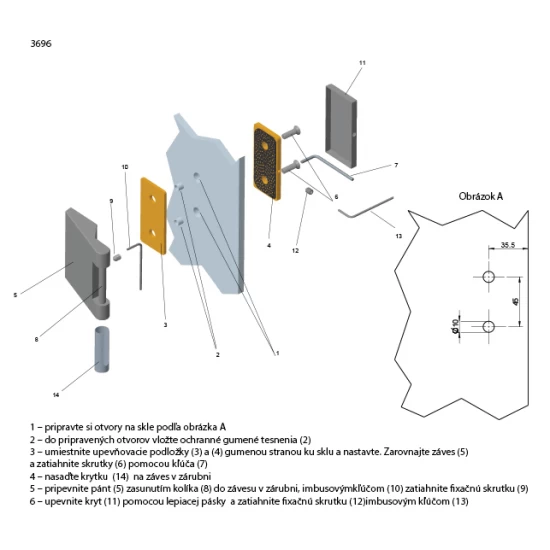 TI - Pánt na sklo vertikálny 3696 BIM - biela matná (152)